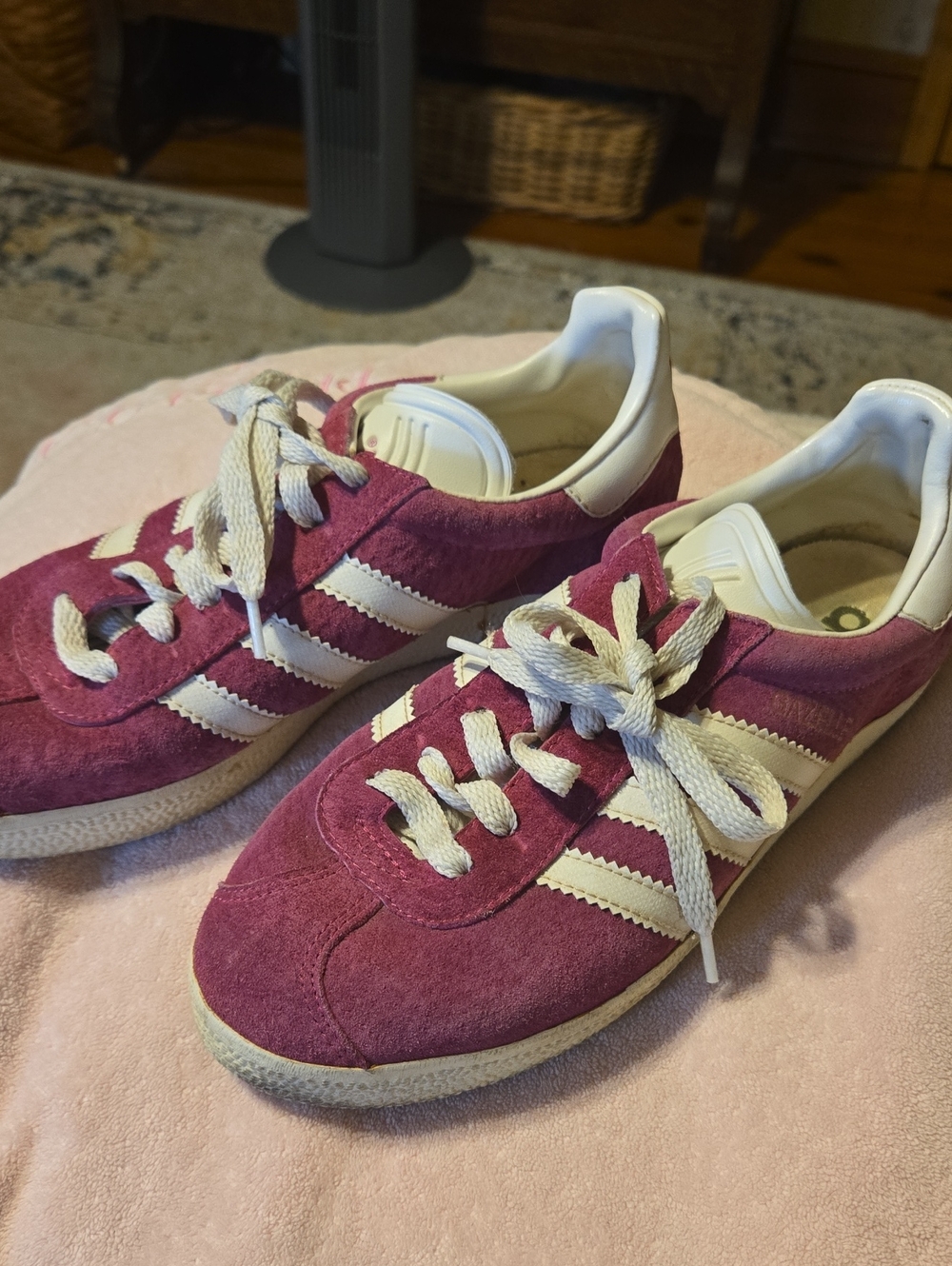 adidas Women’s Suede Sneakers in Magenta and White